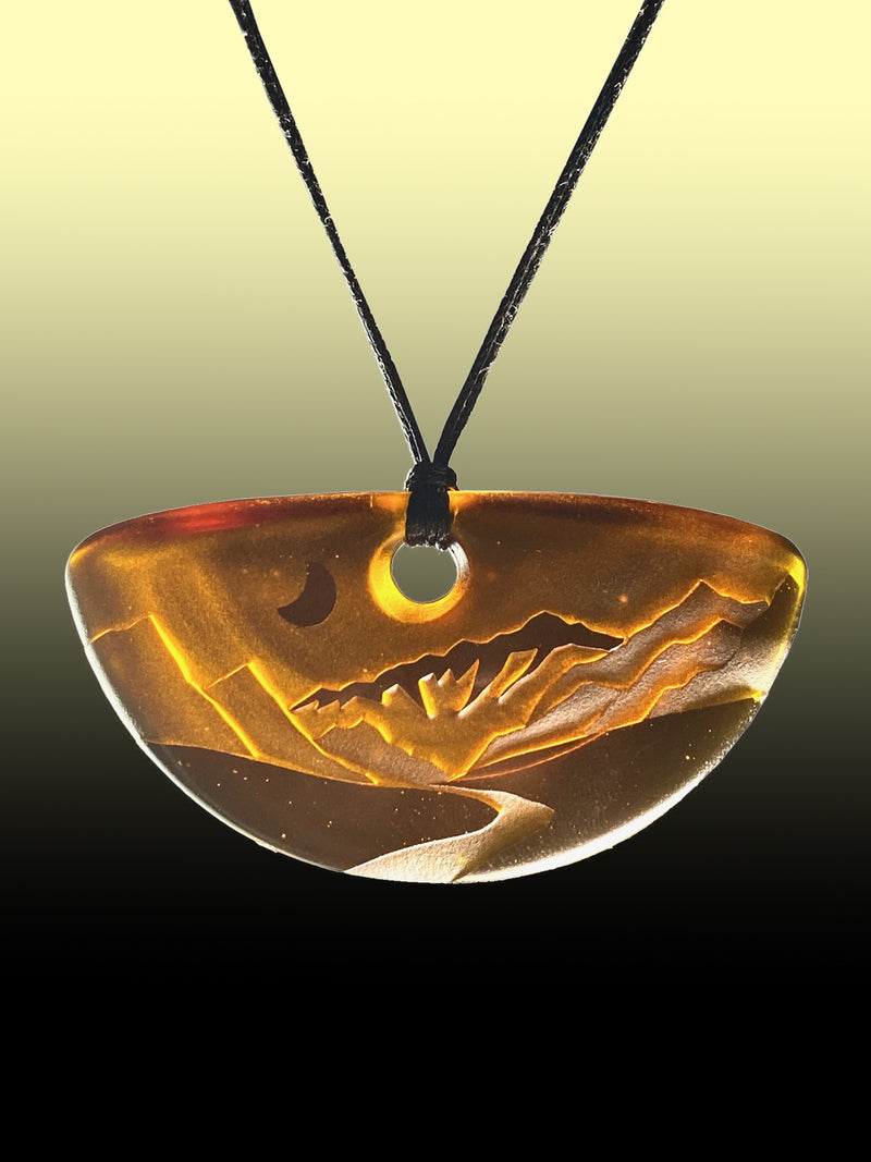 Half Round Nightscape Pendant in Vintage Beer Bottle Amber