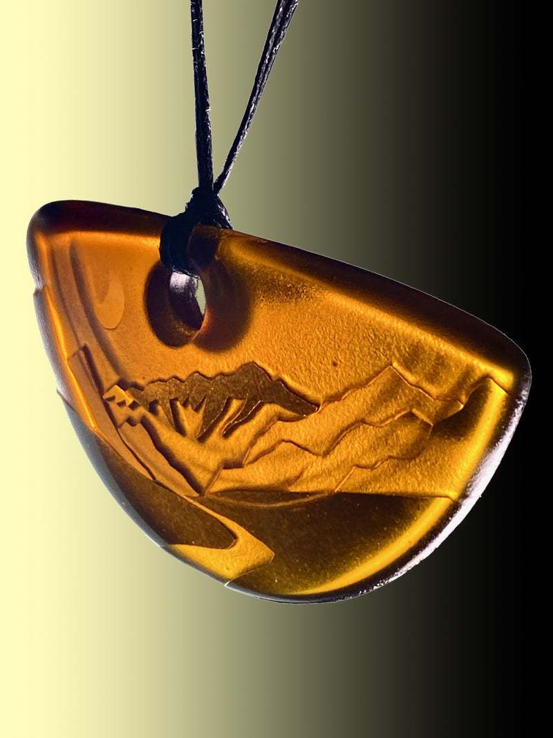 Half Round Nightscape Pendant in Vintage Beer Bottle Amber