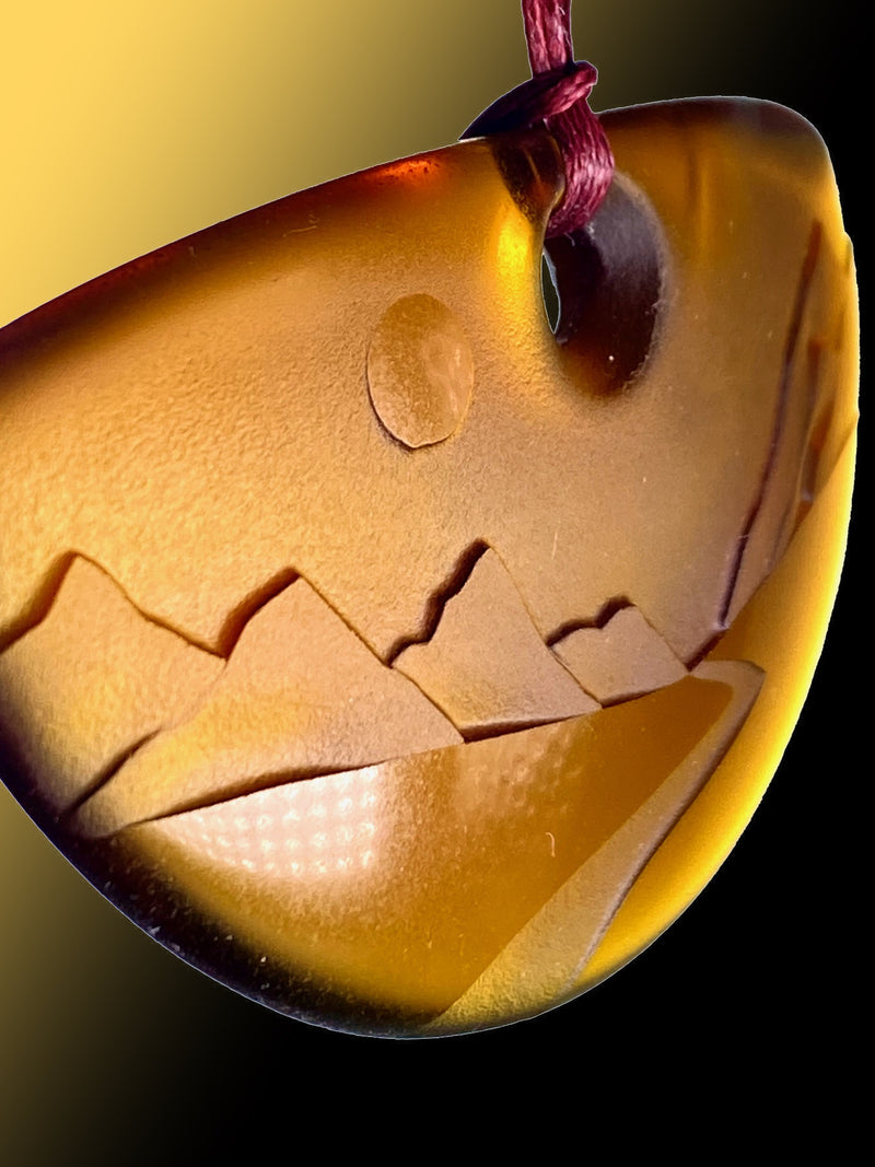 Half Round Landscape Pendant in Vintage Beer Bottle Amber