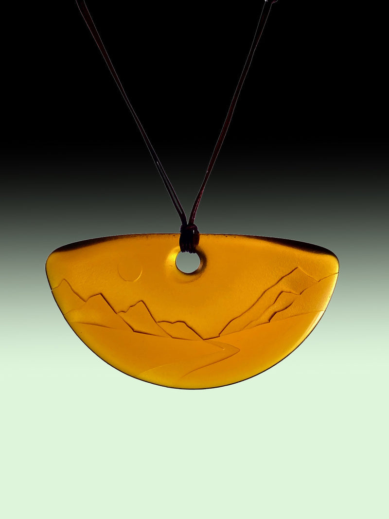 Half Round Landscape Pendant in Vintage Beer Bottle Amber