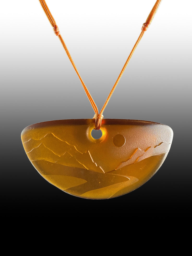 Half Round Landscape Pendant in Vintage Beer Bottle Amber