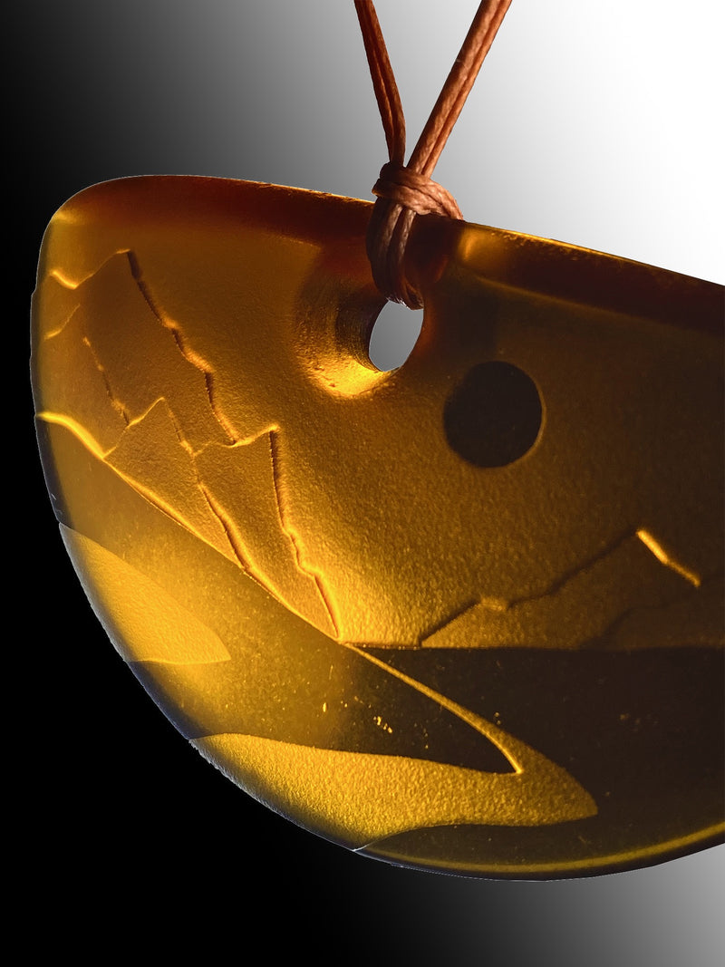 Half Round Landscape Pendant in Vintage Beer Bottle Amber