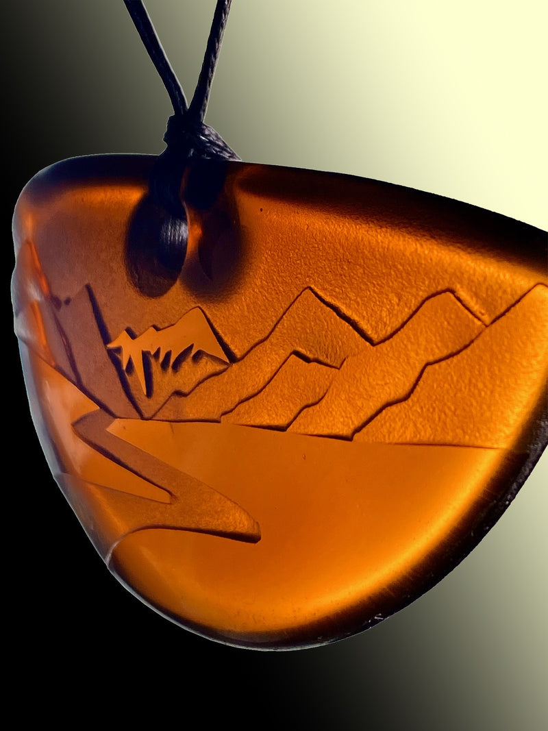 Half Round Landscape Pendant in Vintage Beer Bottle Amber