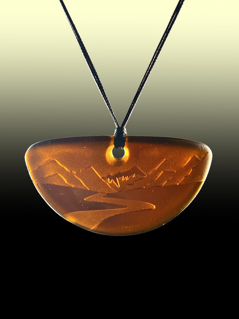 Half Round Landscape Pendant in Vintage Beer Bottle Amber