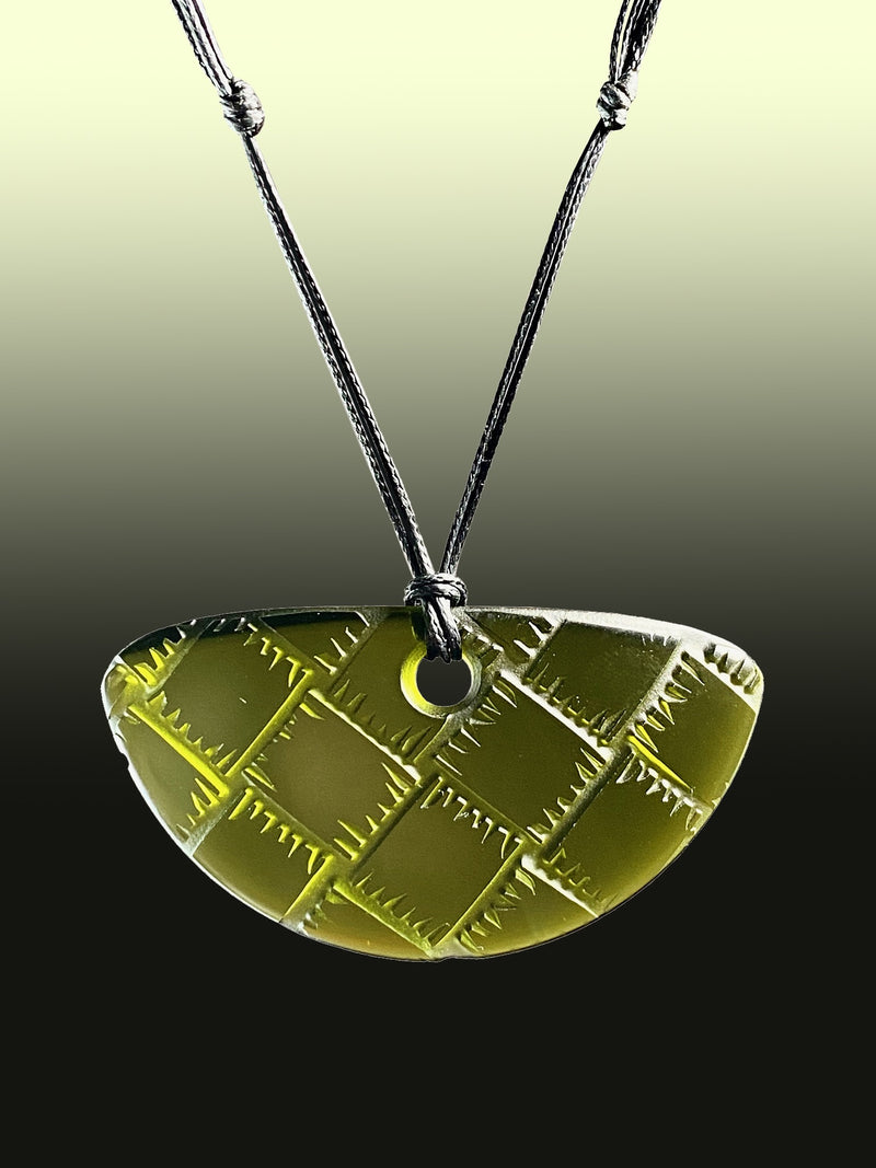 Small Half Round Woven Pendant in Warm Green