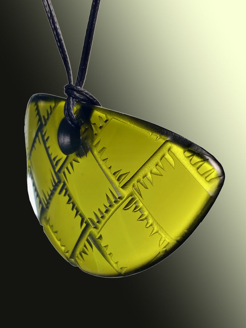 Small Half Round Woven Pendant in Warm Green