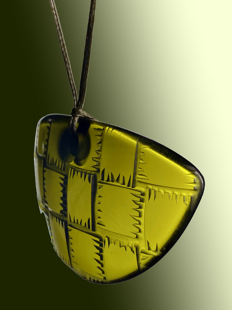 Half Round Woven Pendant in Warm Green