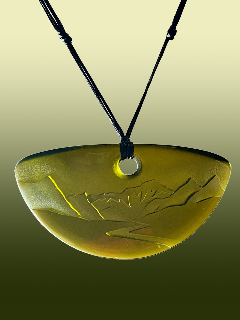 Half Round Landscape Pendant in Warm Green