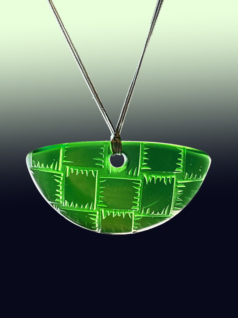 Small Half Round Woven Pendant in Bright Green