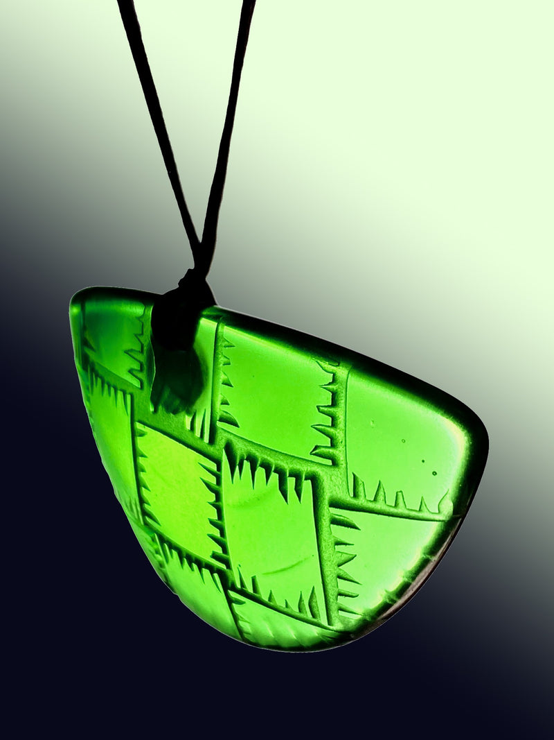 Small Half Round Woven Pendant in Bright Green