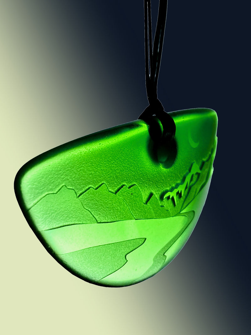 Half Round Landscape Pendant in Bright Green
