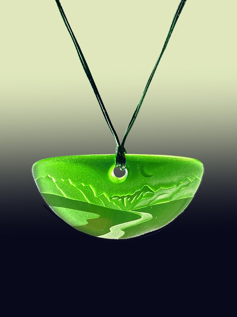 Half Round Landscape Pendant in Bright Green