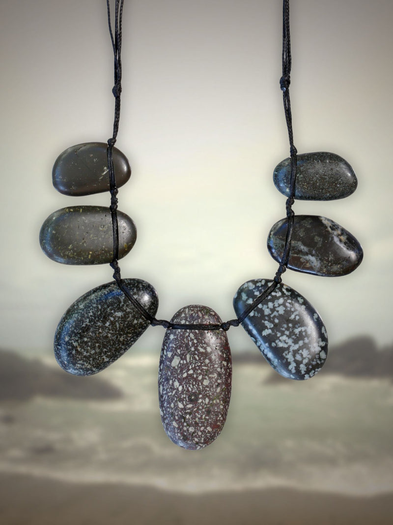 Gem Stone Necklace Speckled Blacks and Browns