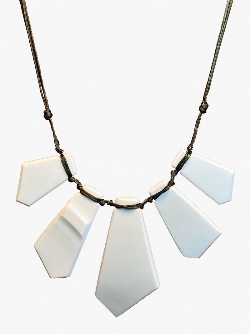 White and Green Blossom Ceramic Array Necklace