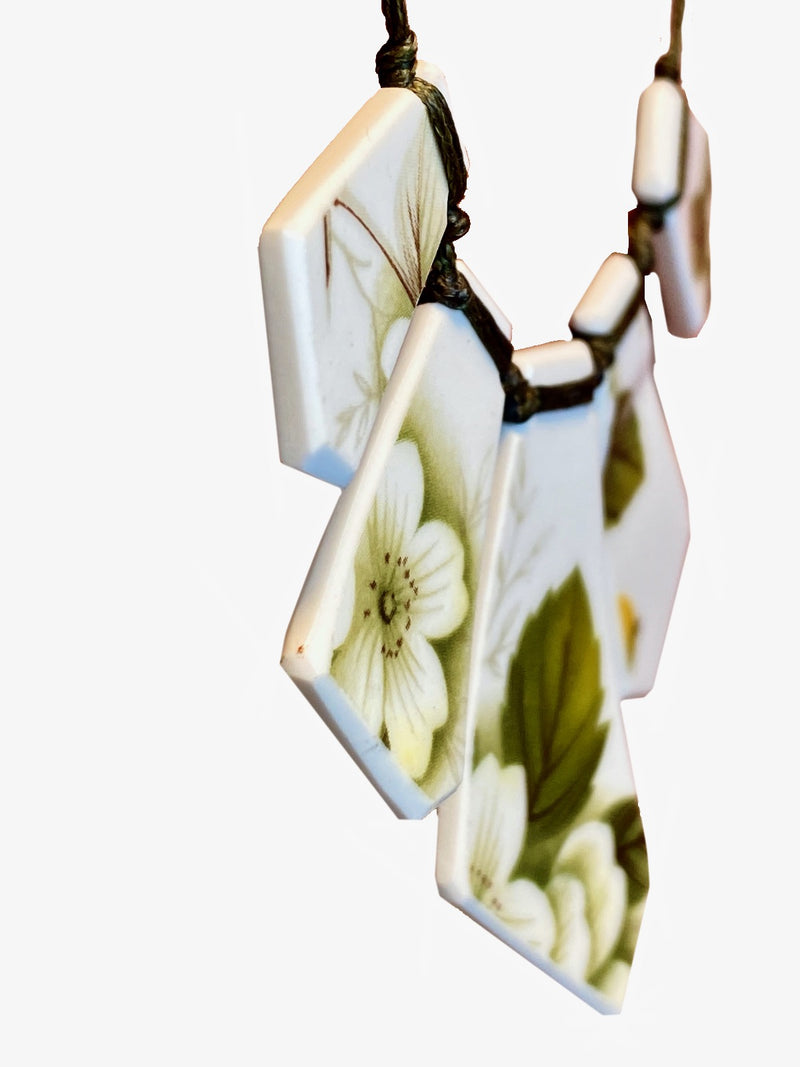 White and Green Blossom Ceramic Array Necklace