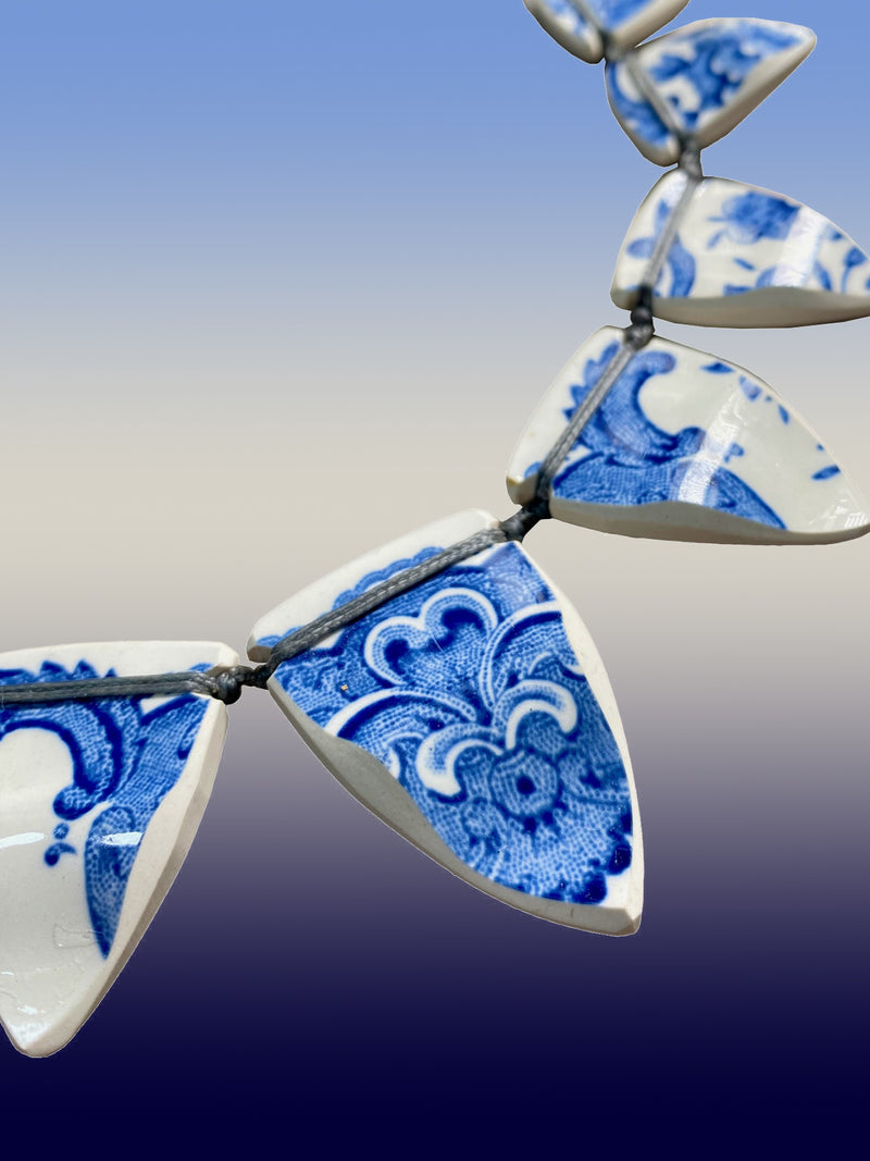 Vintage Blue China Statement Necklace