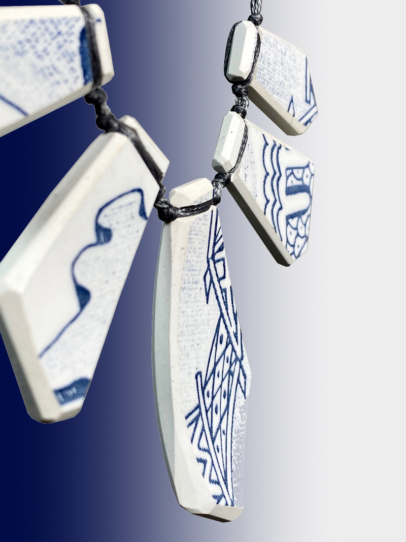 Crown Lynn Willow Pattern Ceramic Array Necklace