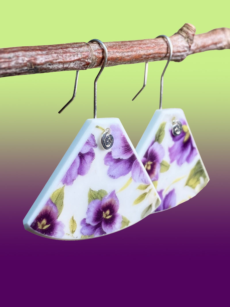 Pansy Fan Ceramic Earrings