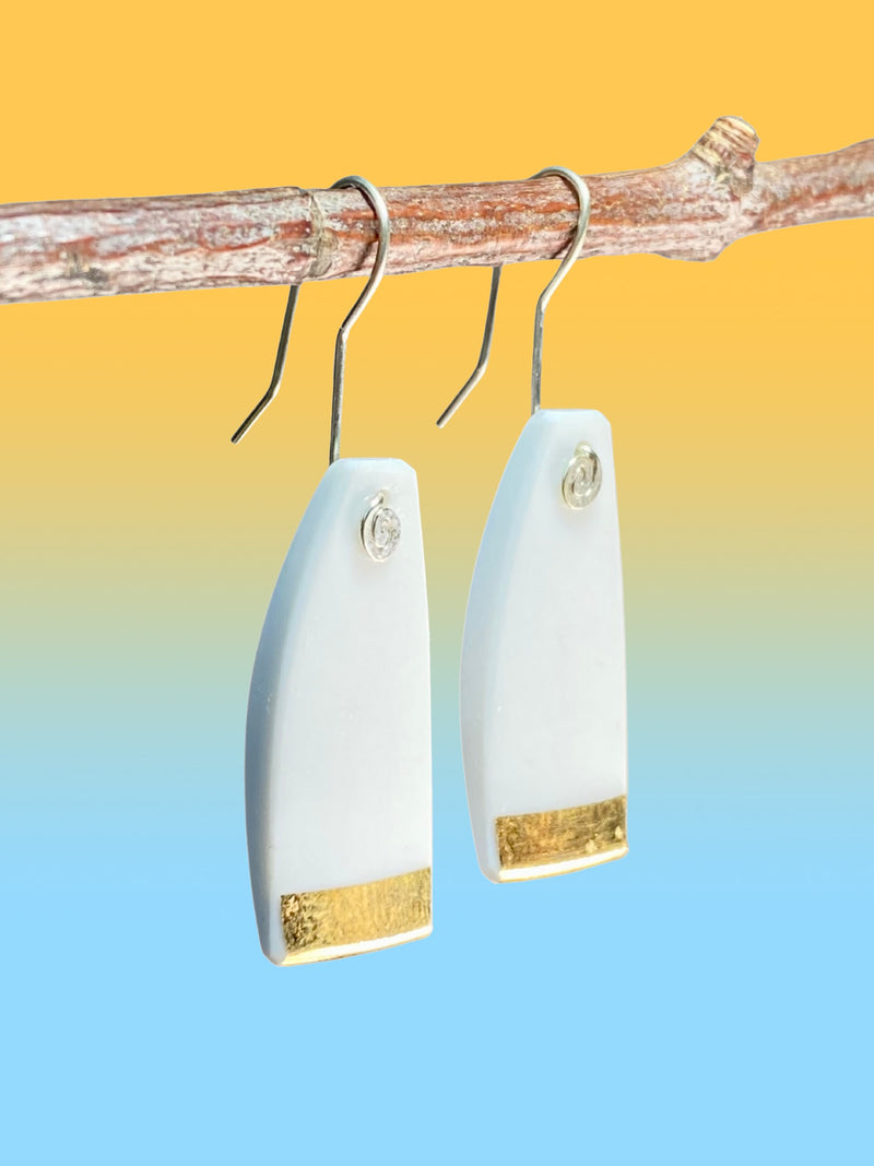 White and Gold Ceramic Earrings