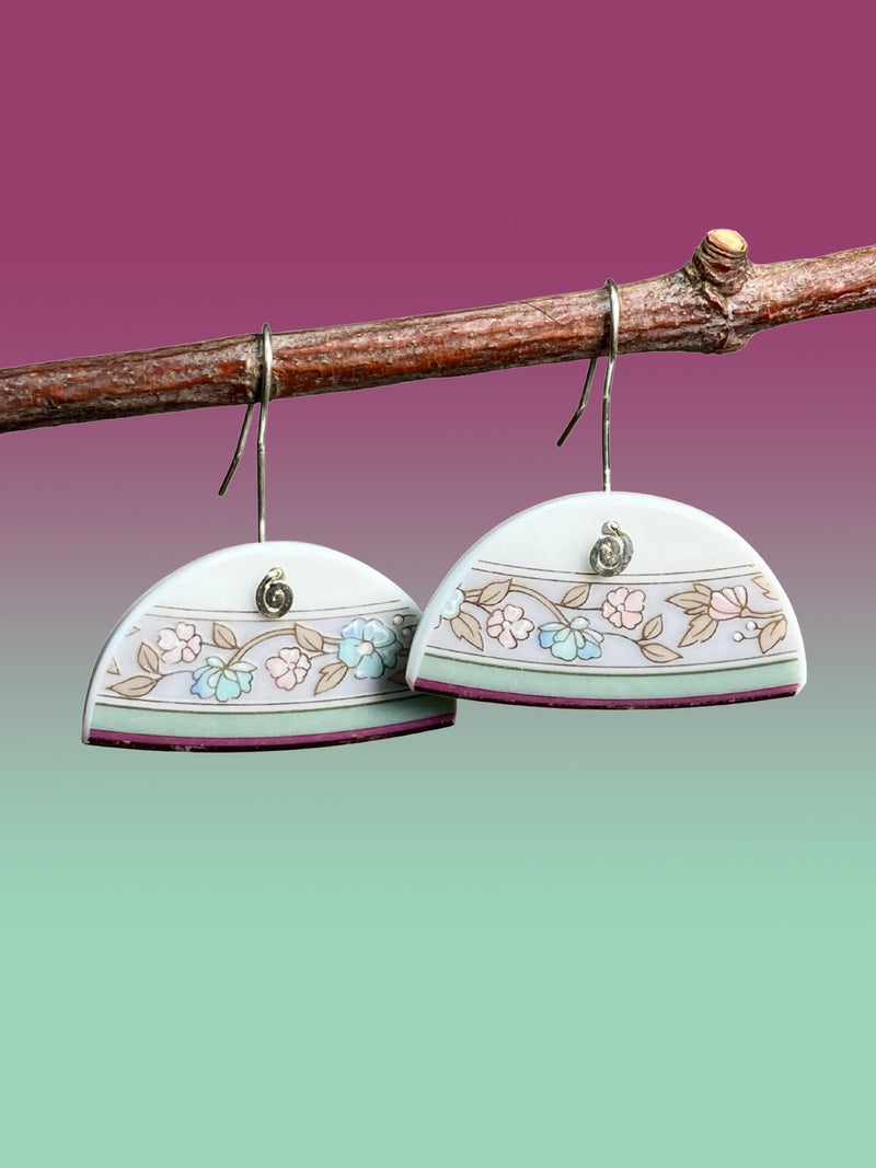 Gold Edge Pastel Floral Ceramic Earrings