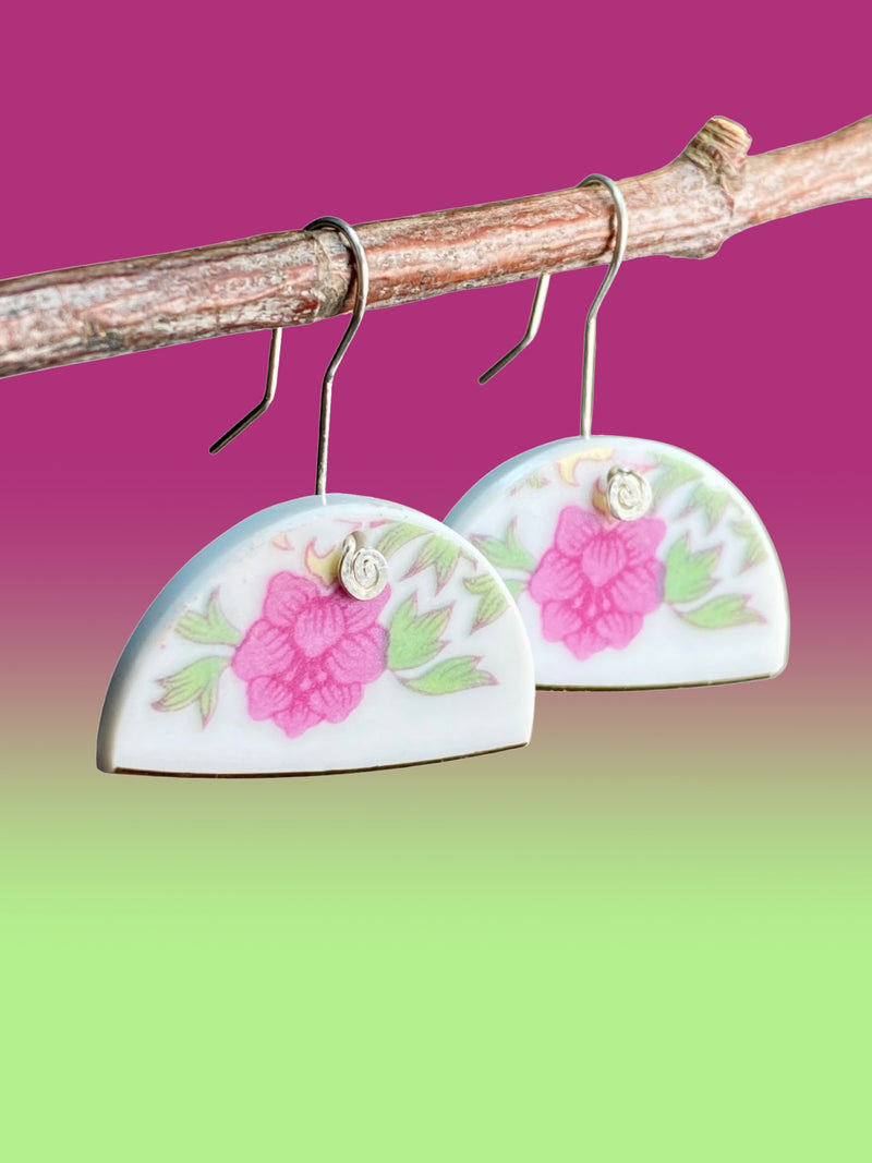 Gold Edge Floral Ceramic Earrings