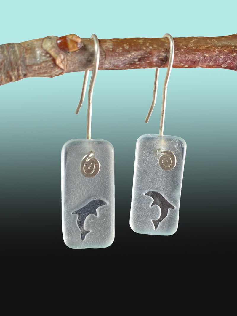 Dolphin Signature Earrings in Clear Glass