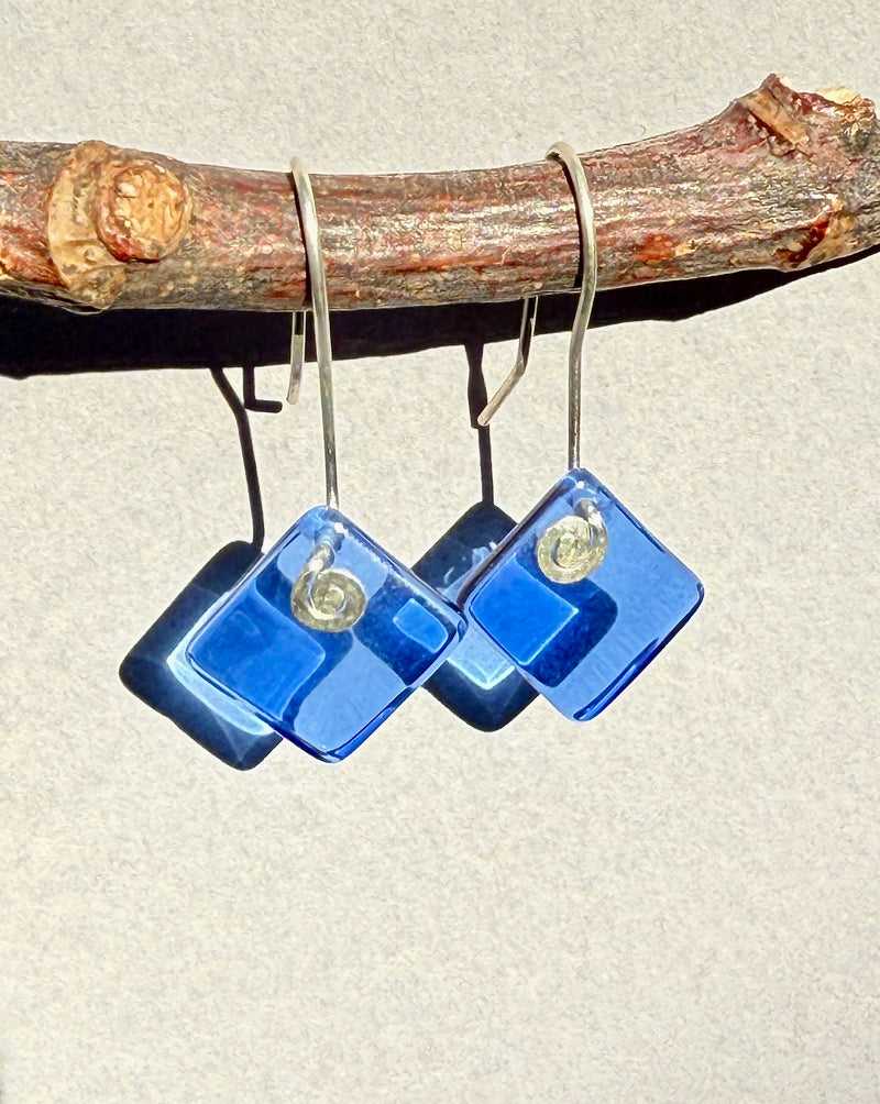 Diamond Earrings in Cobalt Blue