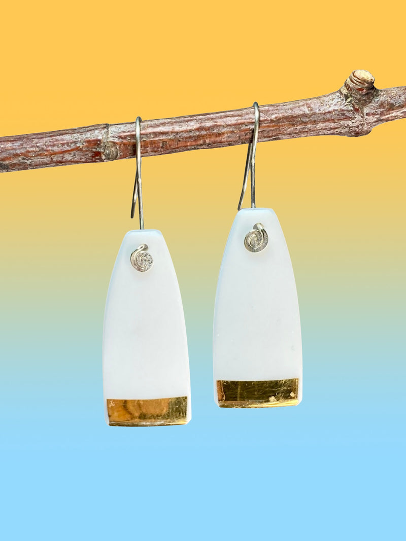 White and Gold Ceramic Earrings