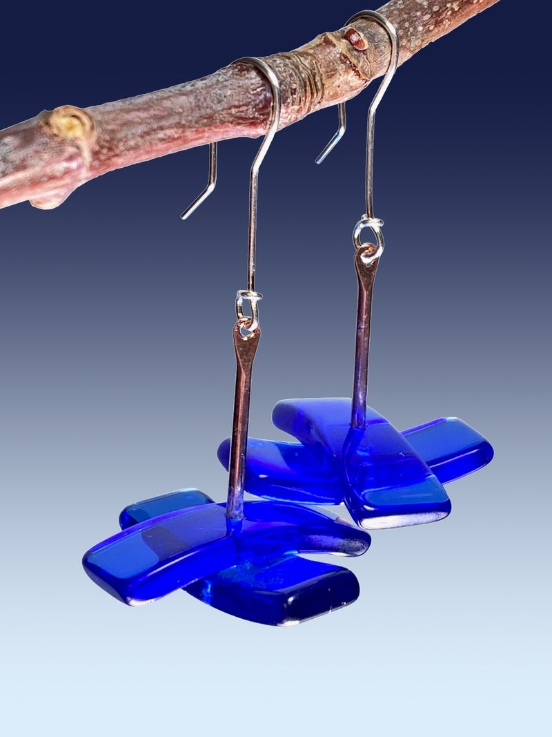 Cross Earrings in Cobalt Blue