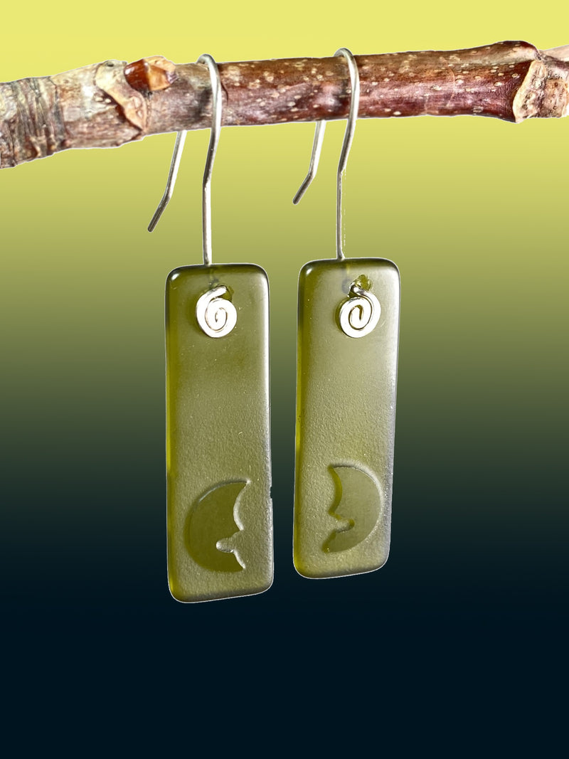 Man in the Moon Signature Earrings in Warm Green