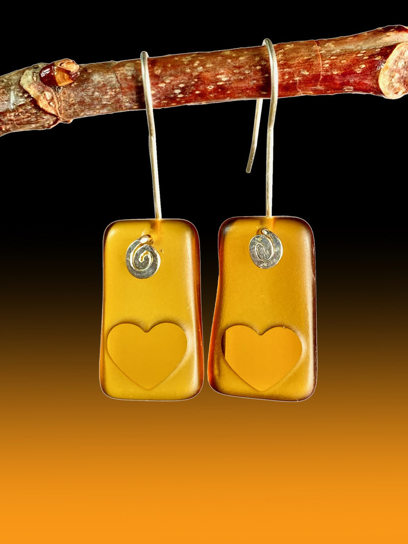Heart Signature Earrings in Vintage Amber