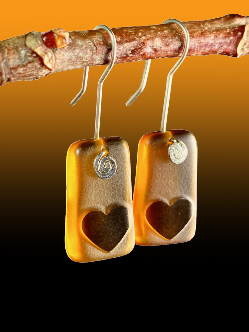 Heart Signature Earrings in Vintage Amber