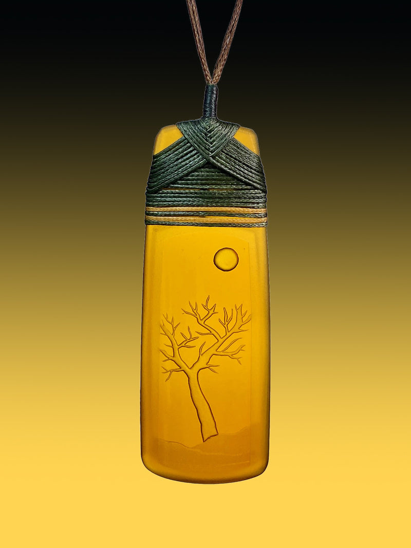 Vintage Beer Bottle Amber Tree Pendant